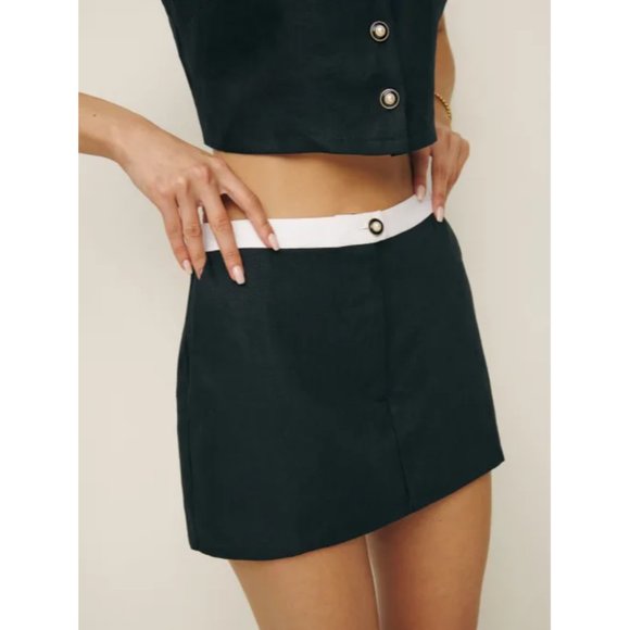 NWOT Reformation Roxy Linen Two Piece in Black Sleeveless Top Skort - Picture 4 of 5